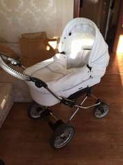Детская коляска Emaljunga - люлька+ прогулочная,  белая кожа